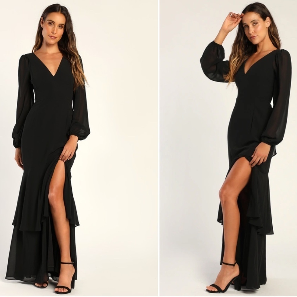 LULU's Sexy Chic Elegant Long Sleeve Romantic Flowy Bridesmaid Wedding Gown